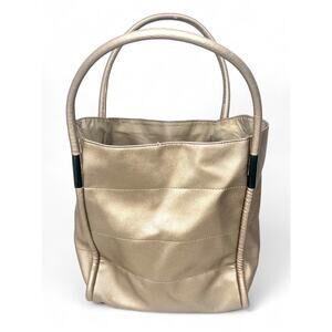 Neiman Marcus Large Bag Commuter Metallic Gold Leather Shopping Tote Shoulder